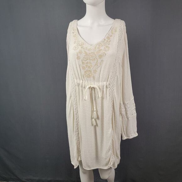 Idyllwind Cream Dress Large Embroidered Boho Western Lace Detail - Picture 2 of 12